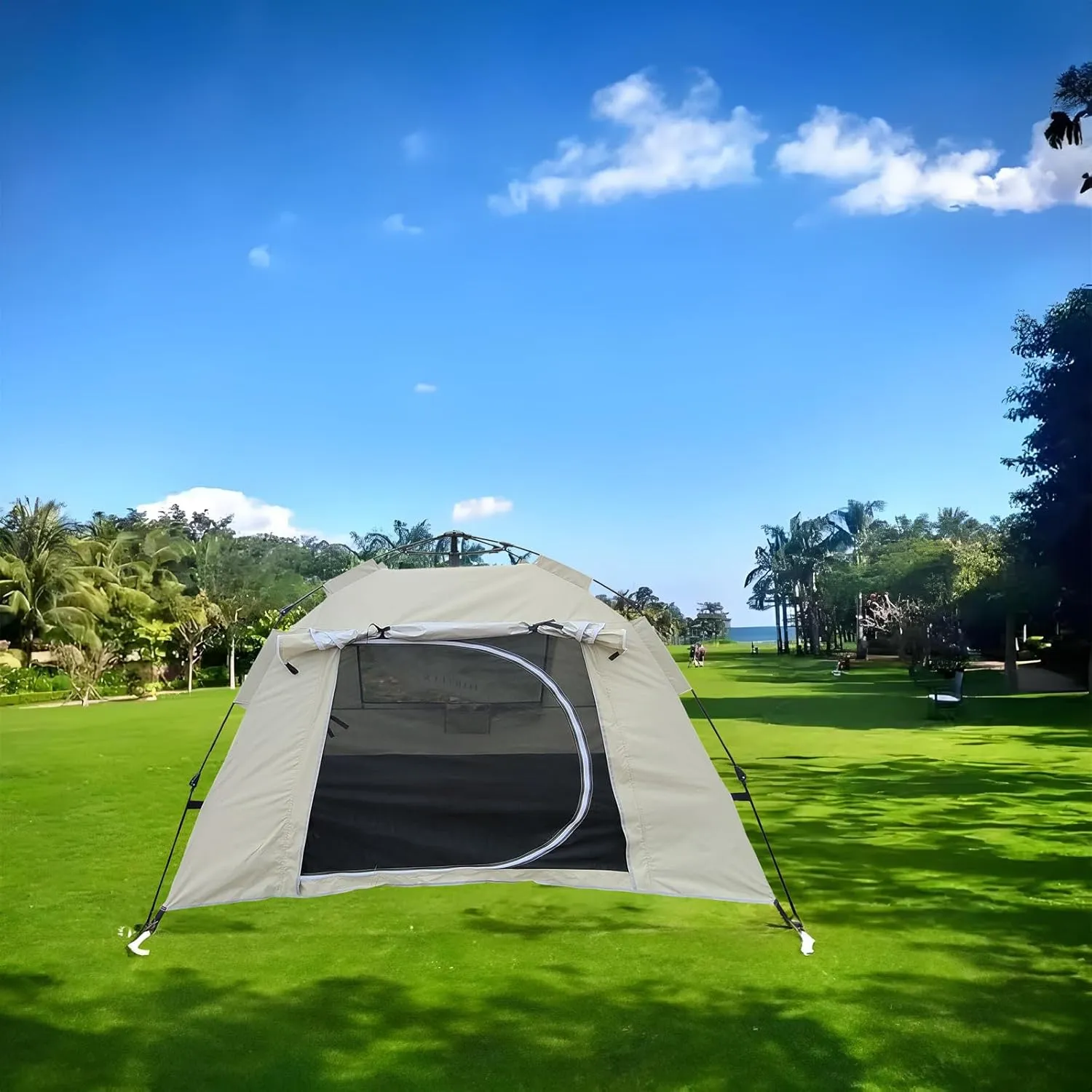 Quick-Set Automatic Tent, Waterproof & UV-Resistant, 2-3 Person Camping Tent for Outdoor Travel & Picnic - Beige, Easy Setup (Beige)