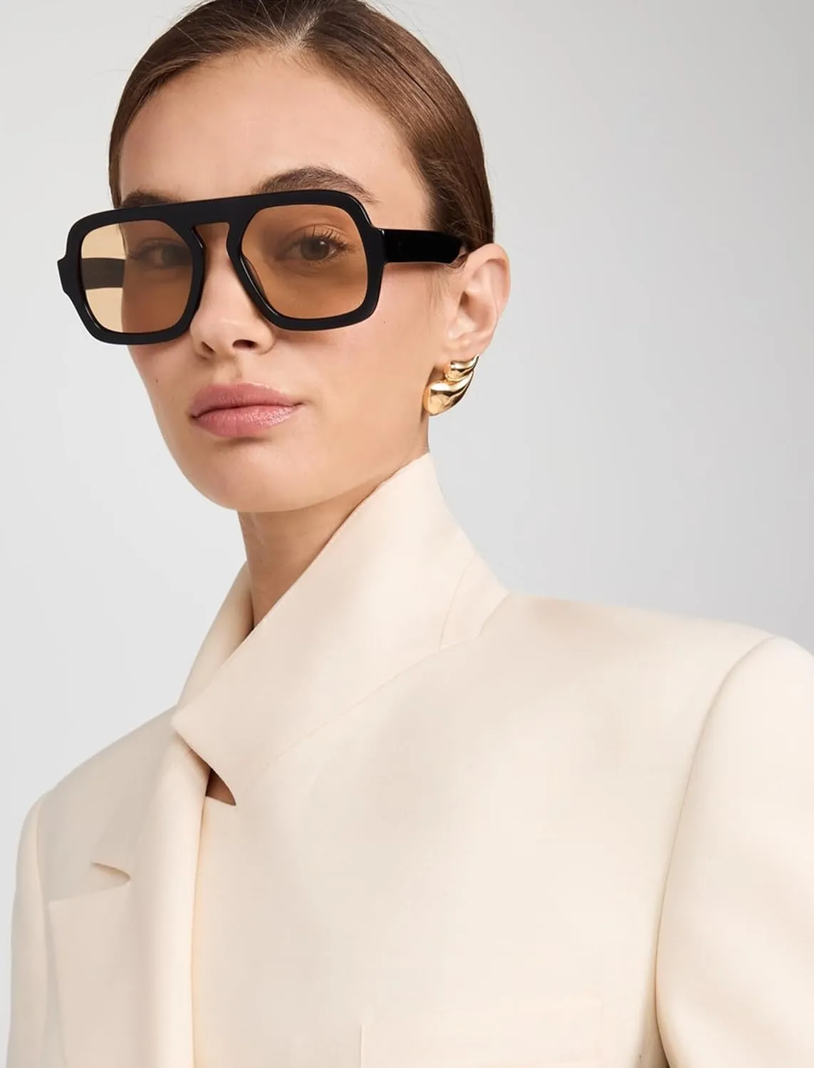 Retro Square Aviator Sunglasses for Women Men 70s Vintage style Shades Trendy Flat Top UV Protection Sun Glasses