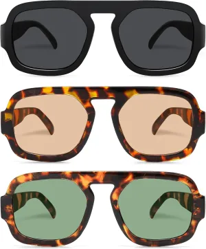 Retro Square Aviator Sunglasses for Women Men 70s Vintage style Shades Trendy Flat Top UV Protection Sun Glasses