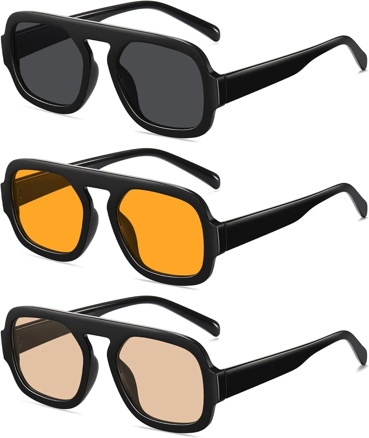 Retro Square Aviator Sunglasses for Women Men 70s Vintage style Shades Trendy Flat Top UV Protection Sun Glasses