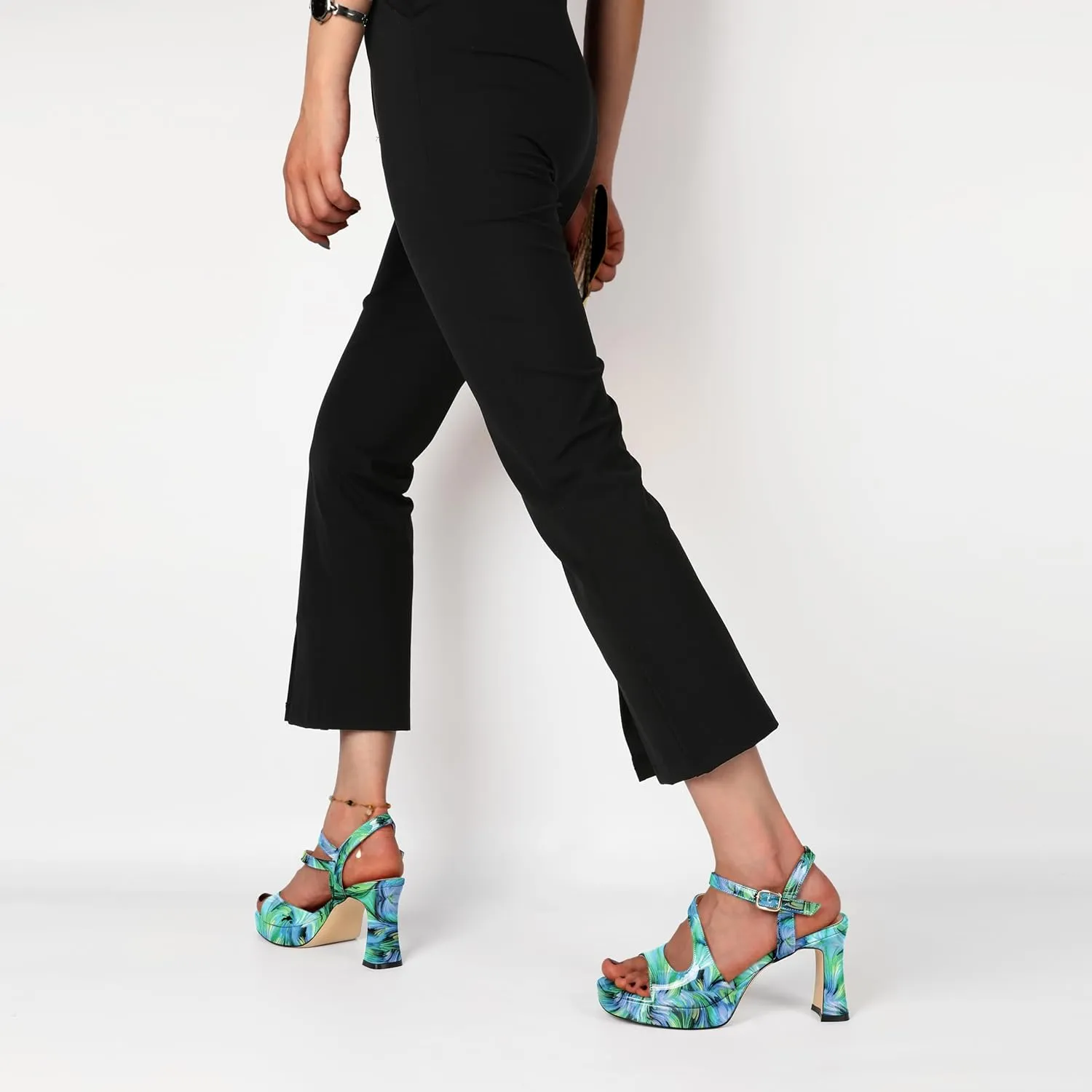 SAMMITOP Platform Heels for Women Open Square Toe Strappy Chunky High Heeled Sandals Slingback Heels Ankle Strap Wedding Party Office Shoes 3.5 Inch