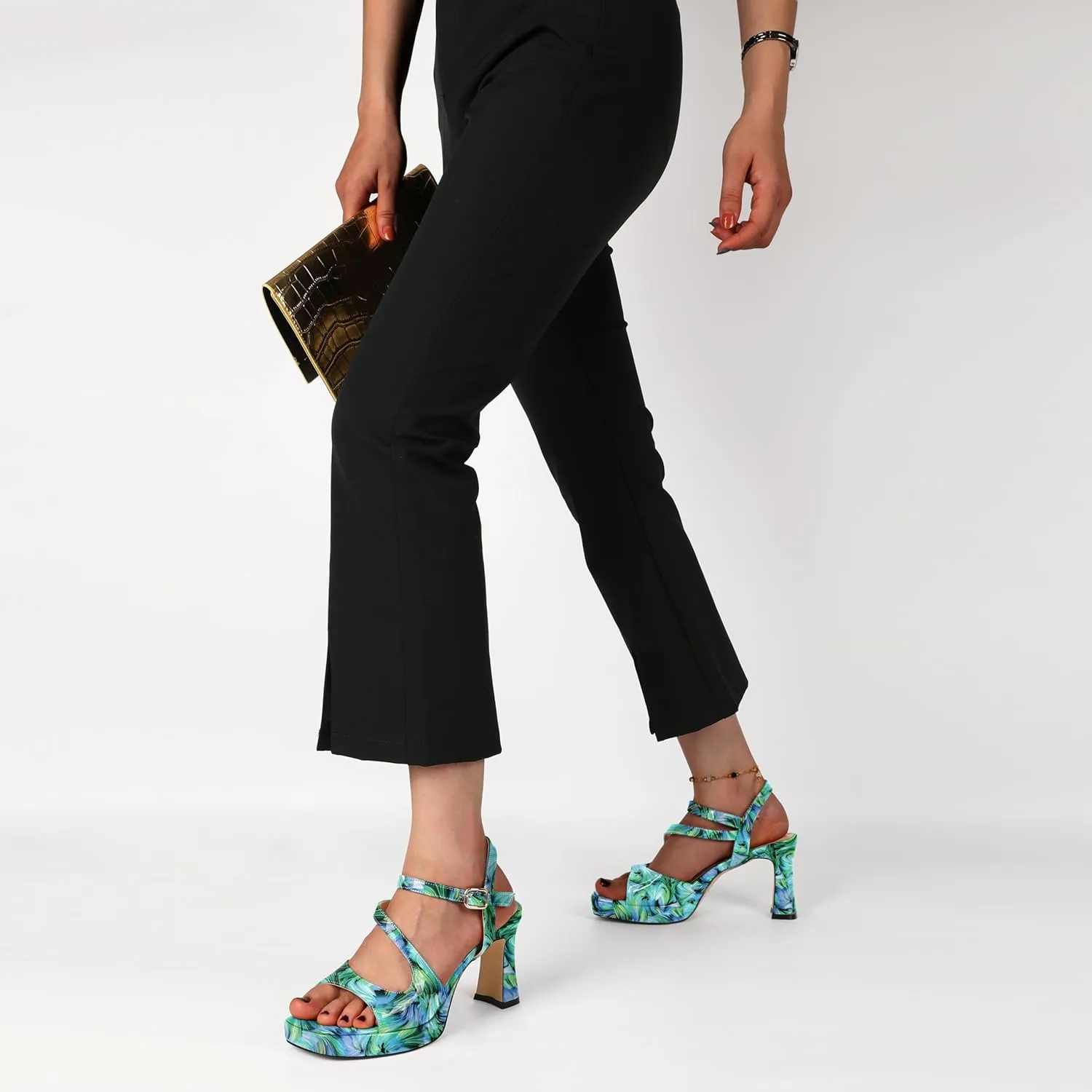 SAMMITOP Platform Heels for Women Open Square Toe Strappy Chunky High Heeled Sandals Slingback Heels Ankle Strap Wedding Party Office Shoes 3.5 Inch