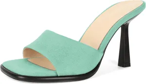 SAMMITOP Women's High Stiletto Heels Sandals Square Open Toe One Band Slip On Mules Slide Comfort Party Dating Daily Vacation Shoes 3.5 Inch