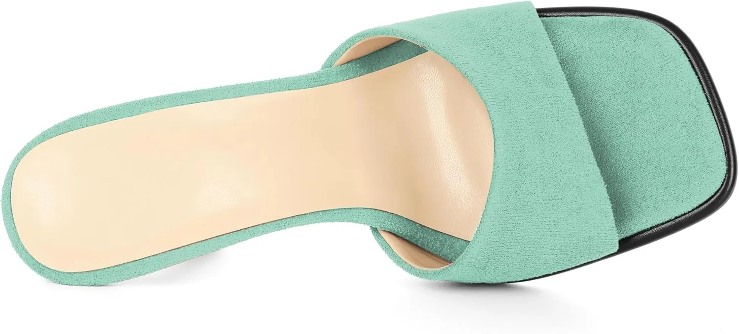 SAMMITOP Women's High Stiletto Heels Sandals Square Open Toe One Band Slip On Mules Slide Comfort Party Dating Daily Vacation Shoes 3.5 Inch