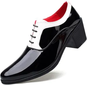 Santimon Men's Contrast Patent Leather Cuban Heel Oxfords Shoes for Wedding Dress Lace-up Shoes