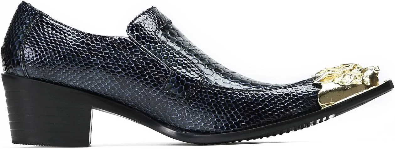 Santimon Men's Loafers Slip On Casual Dress Shoes Metal-Tip Toe Genuine Leather Penny Loafers Fashion Wedding Porm Party Moccasins Disco Singer Tuxedo Shoes for Men
