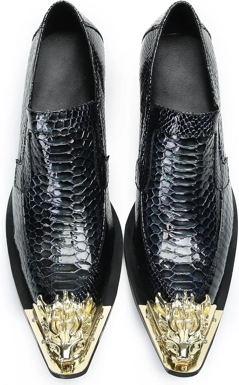 Santimon Men's Loafers Slip On Casual Dress Shoes Metal-Tip Toe Genuine Leather Penny Loafers Fashion Wedding Porm Party Moccasins Disco Singer Tuxedo Shoes for Men