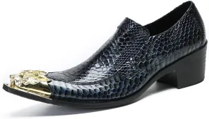 Santimon Men's Loafers Slip On Casual Dress Shoes Metal-Tip Toe Genuine Leather Penny Loafers Fashion Wedding Porm Party Moccasins Disco Singer Tuxedo Shoes for Men
