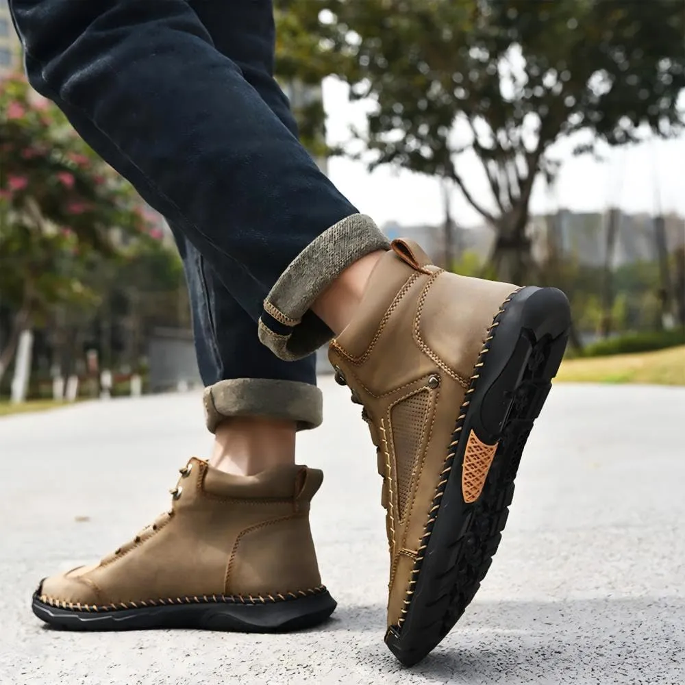 Sawbehind Men's Comfortable,Comfortable Handmade Leather Boots-Waterproof,Arch Support,handmade wide toe outdoor leather shoes
