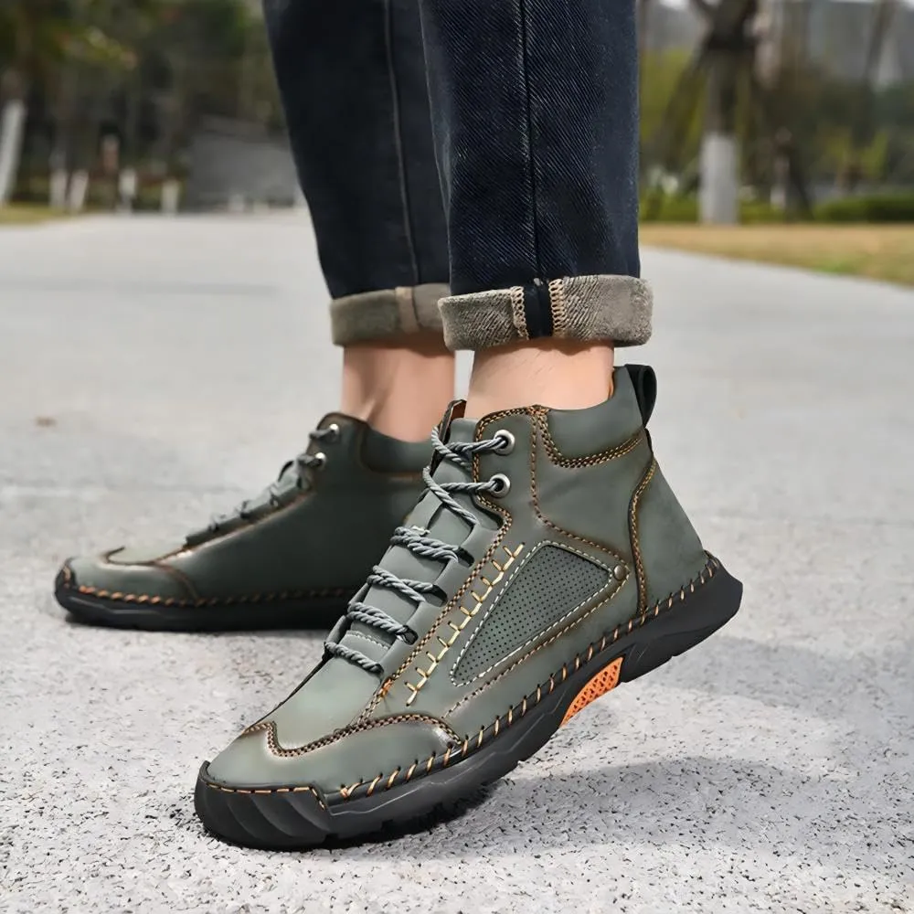 Sawbehind Men's Comfortable,Comfortable Handmade Leather Boots-Waterproof,Arch Support,handmade wide toe outdoor leather shoes