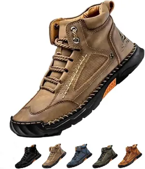Sawbehind Men's Comfortable,Comfortable Handmade Leather Boots-Waterproof,Arch Support,handmade wide toe outdoor leather shoes