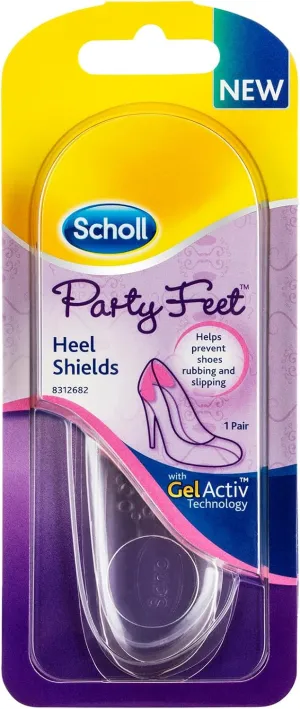 Scholl Party Feet Invisible Gel Heel Shields, Protects Heels from Rubbing and Slipping - Suitable for Most Shoes, Including High Heels and Stilettos - Universal Size, 1 Pair of Heel Shields