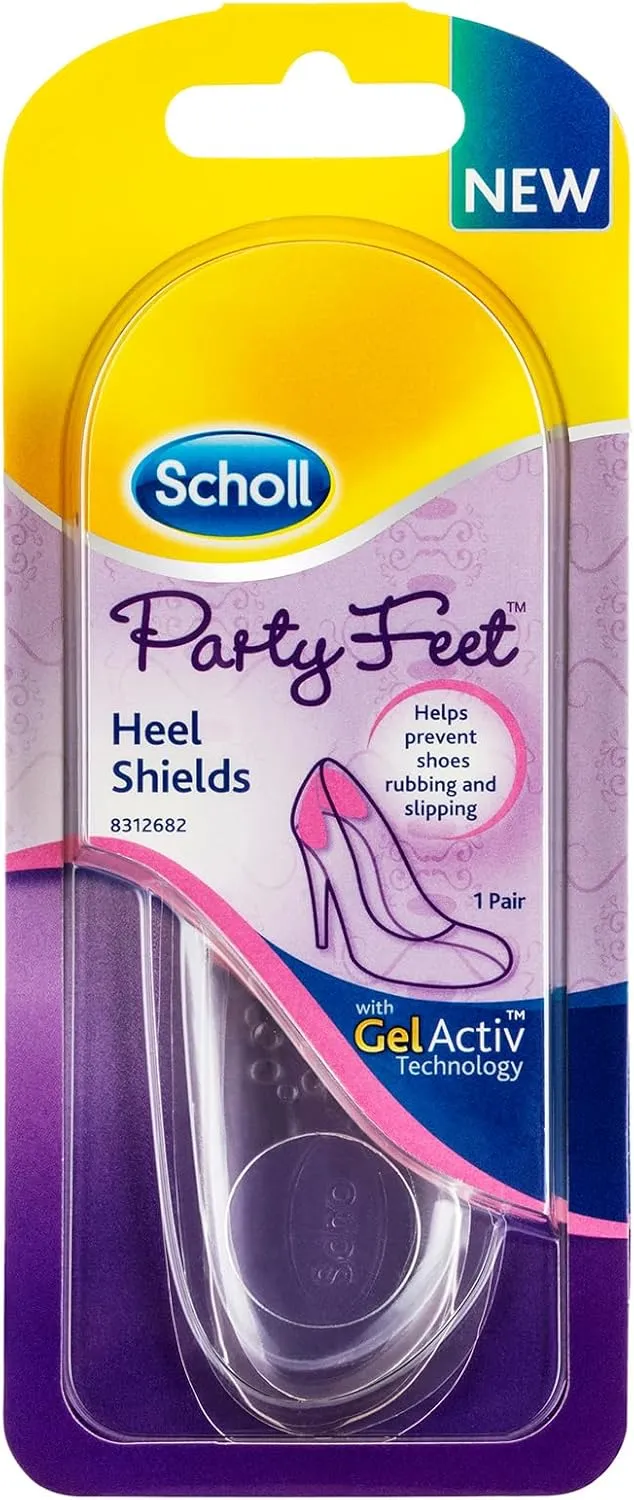 Scholl Party Feet Invisible Gel Heel Shields, Protects Heels from Rubbing and Slipping - Suitable for Most Shoes, Including High Heels and Stilettos - Universal Size, 1 Pair of Heel Shields