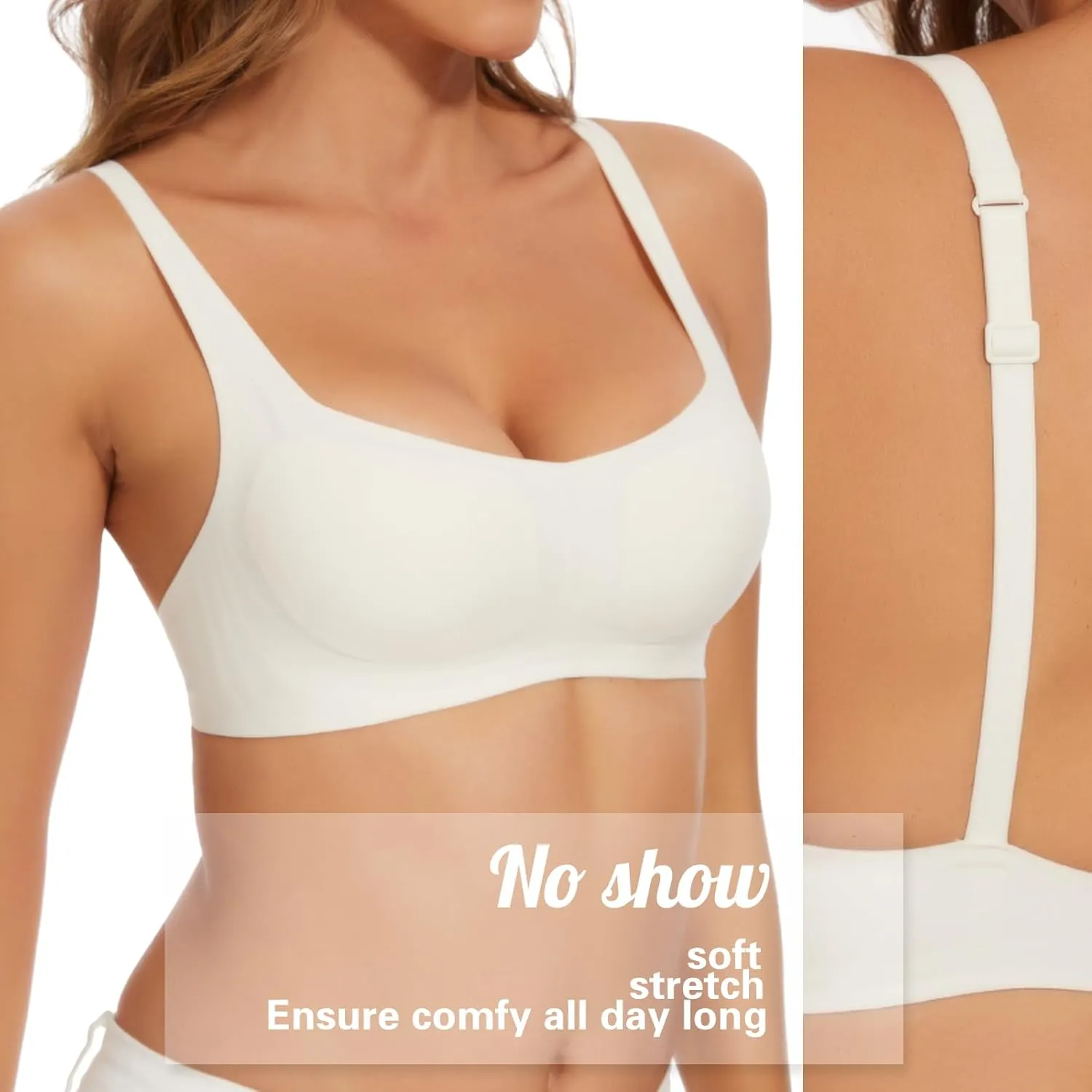 Seamless Bralette for Women Comfort No Show Square Neck Stretch Wireless Bra with Removeable Padding