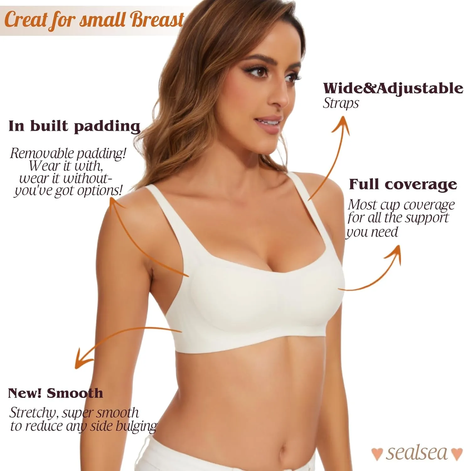Seamless Bralette for Women Comfort No Show Square Neck Stretch Wireless Bra with Removeable Padding