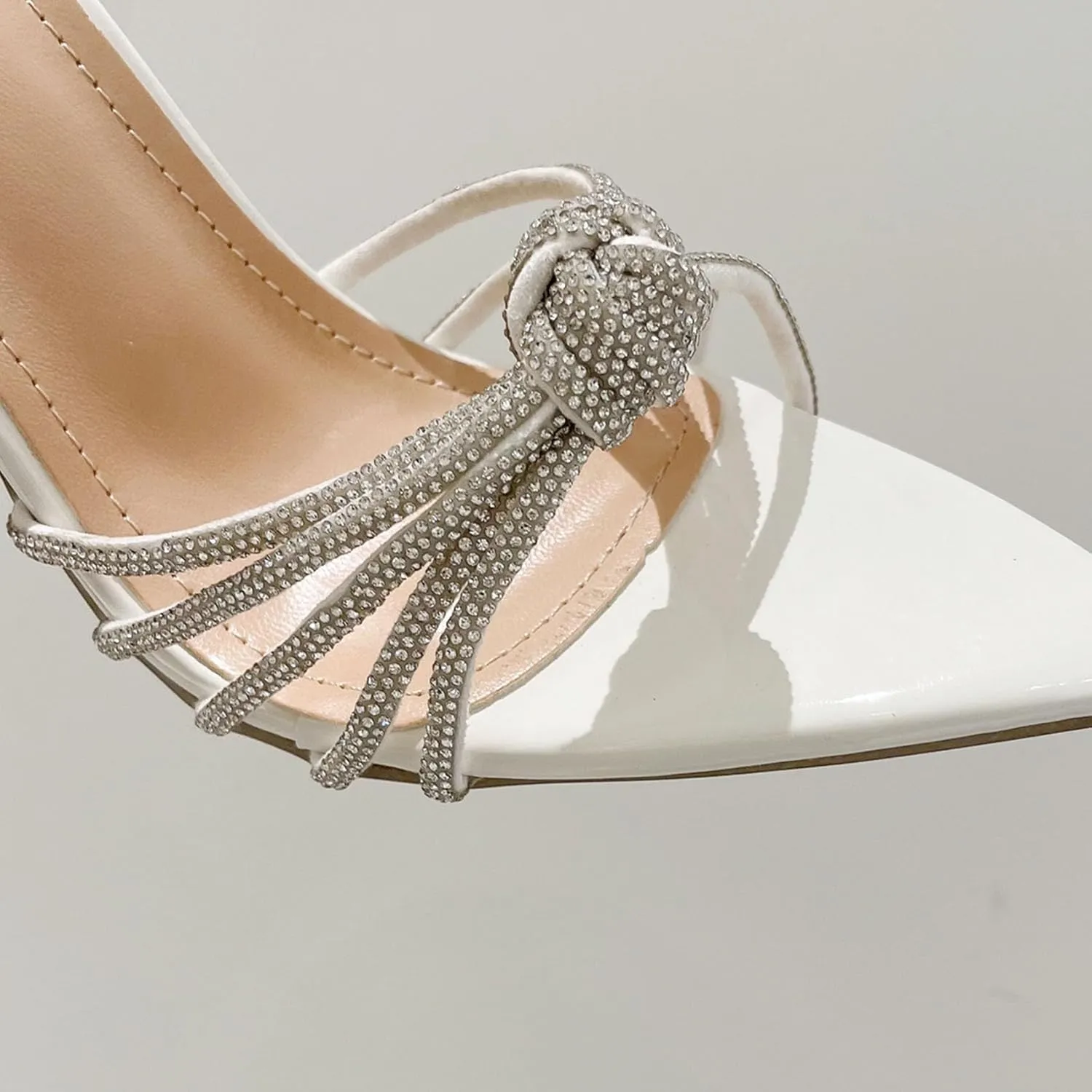 SHEMEE Sparkly Rhinestones Heels for Women Pointy Stiletto High Heels Sandals Chic Knot Slide Mules Wedding Dress Shoes