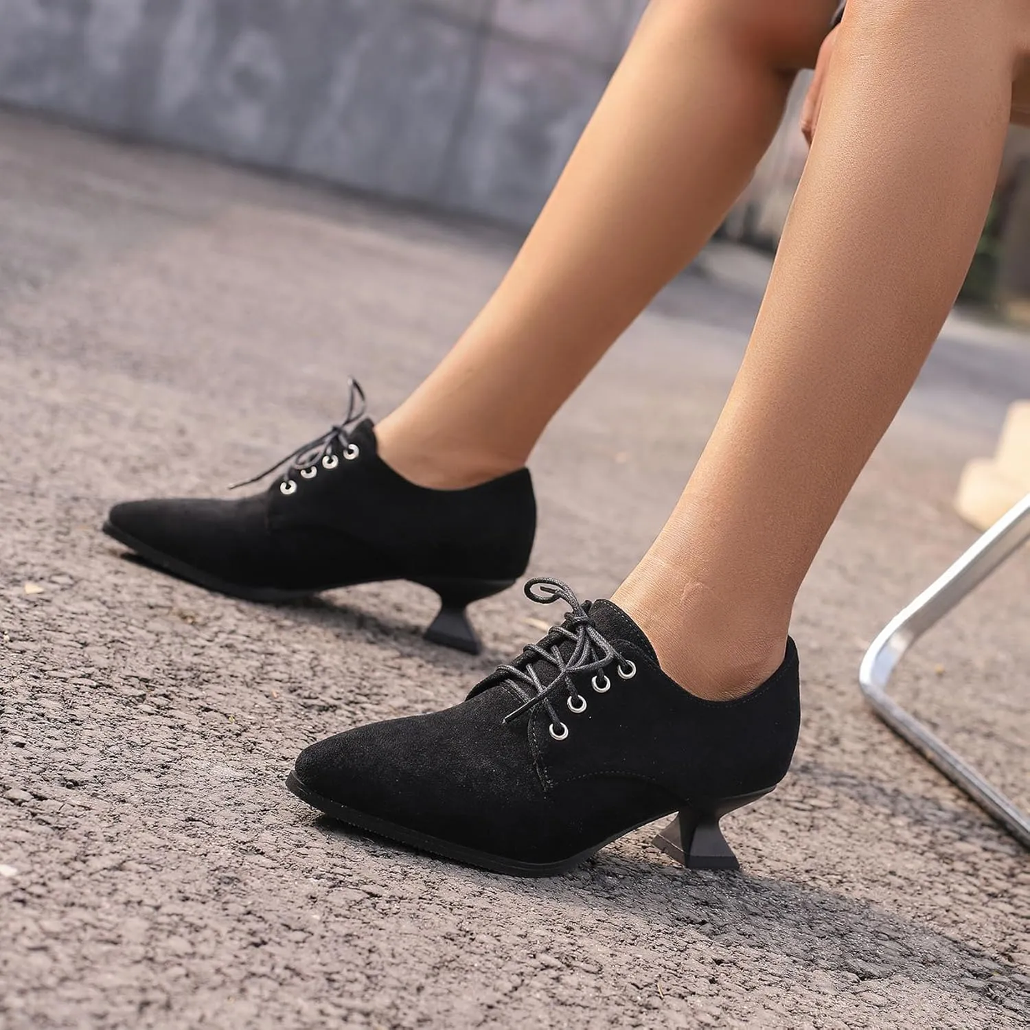 SHEMEE Women's Kitten Heels Oxford Pumps Victorian Style Vintage Mid-Heels Lace Up Brogues Witch Costume Cosplay Shoes
