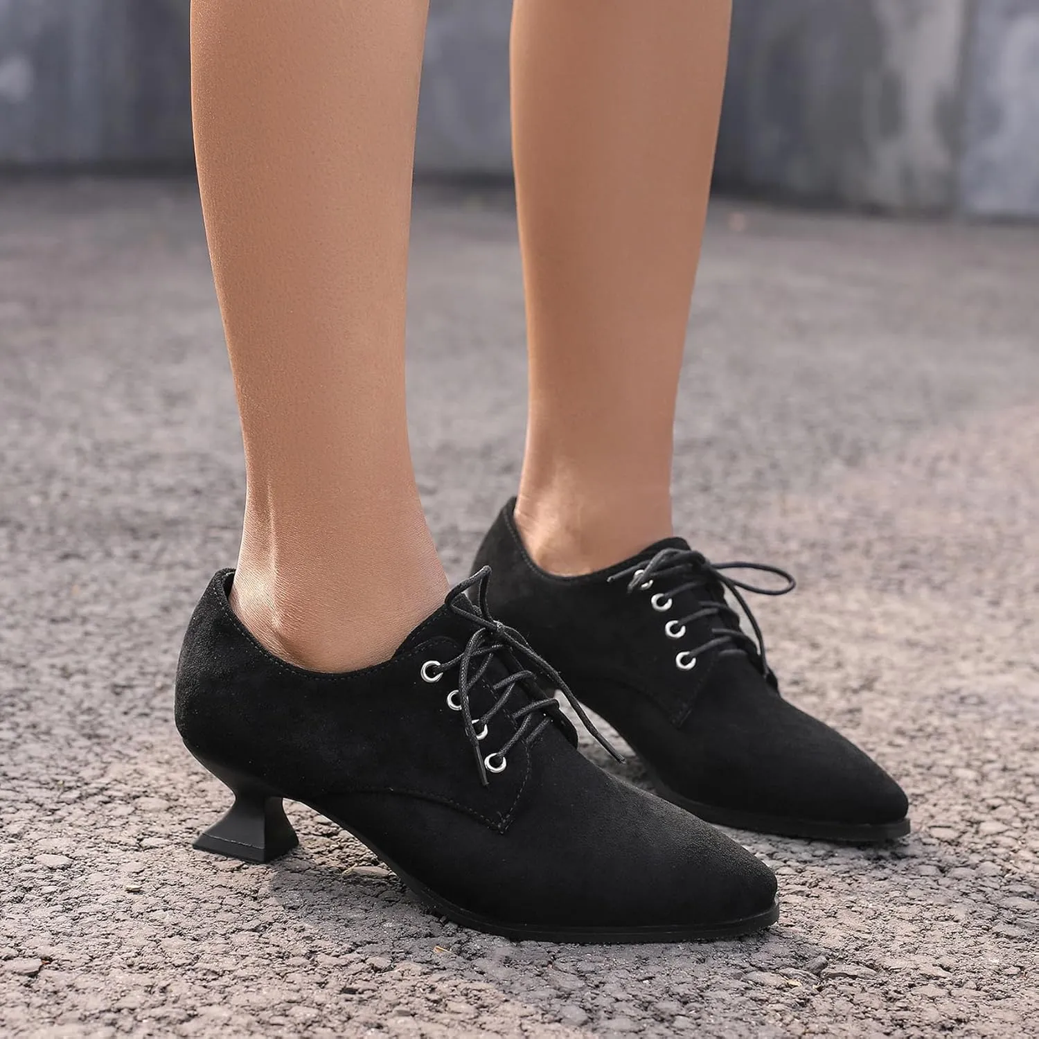 SHEMEE Women's Kitten Heels Oxford Pumps Victorian Style Vintage Mid-Heels Lace Up Brogues Witch Costume Cosplay Shoes