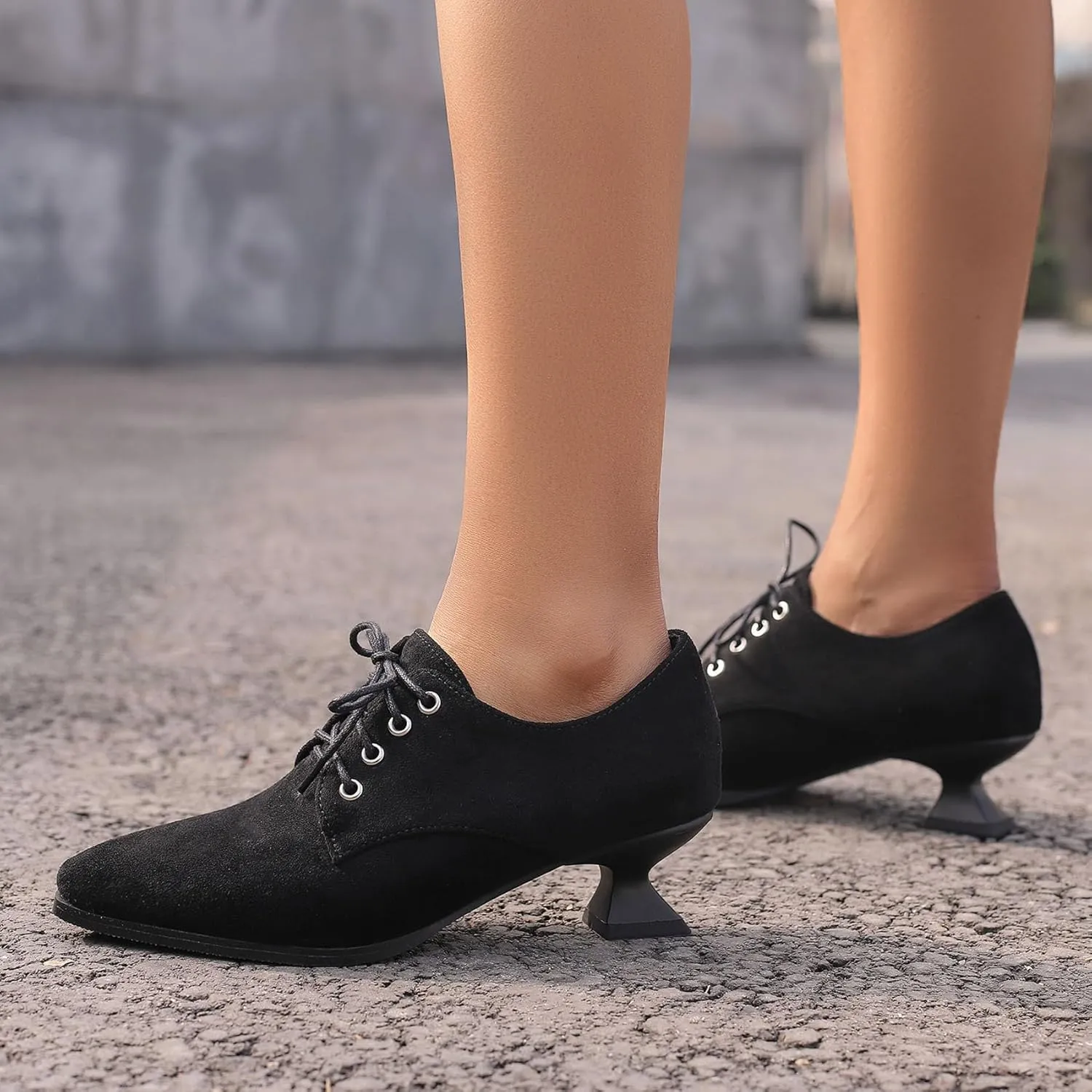 SHEMEE Women's Kitten Heels Oxford Pumps Victorian Style Vintage Mid-Heels Lace Up Brogues Witch Costume Cosplay Shoes
