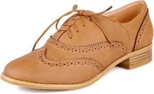 SHEMEE Women's Patent Leather Low Heels Vintage Wingtip Oxfords Pumps Lace Up Pointed Toe Flat Retro Brogues Dress Shoes