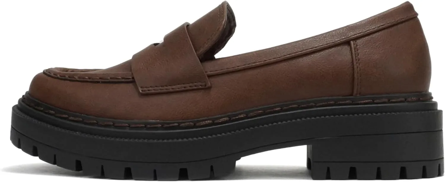 Soda “Eureka” ~ Women Slip On Platform Penny Loafer Lug Sole with Stitched Detail
