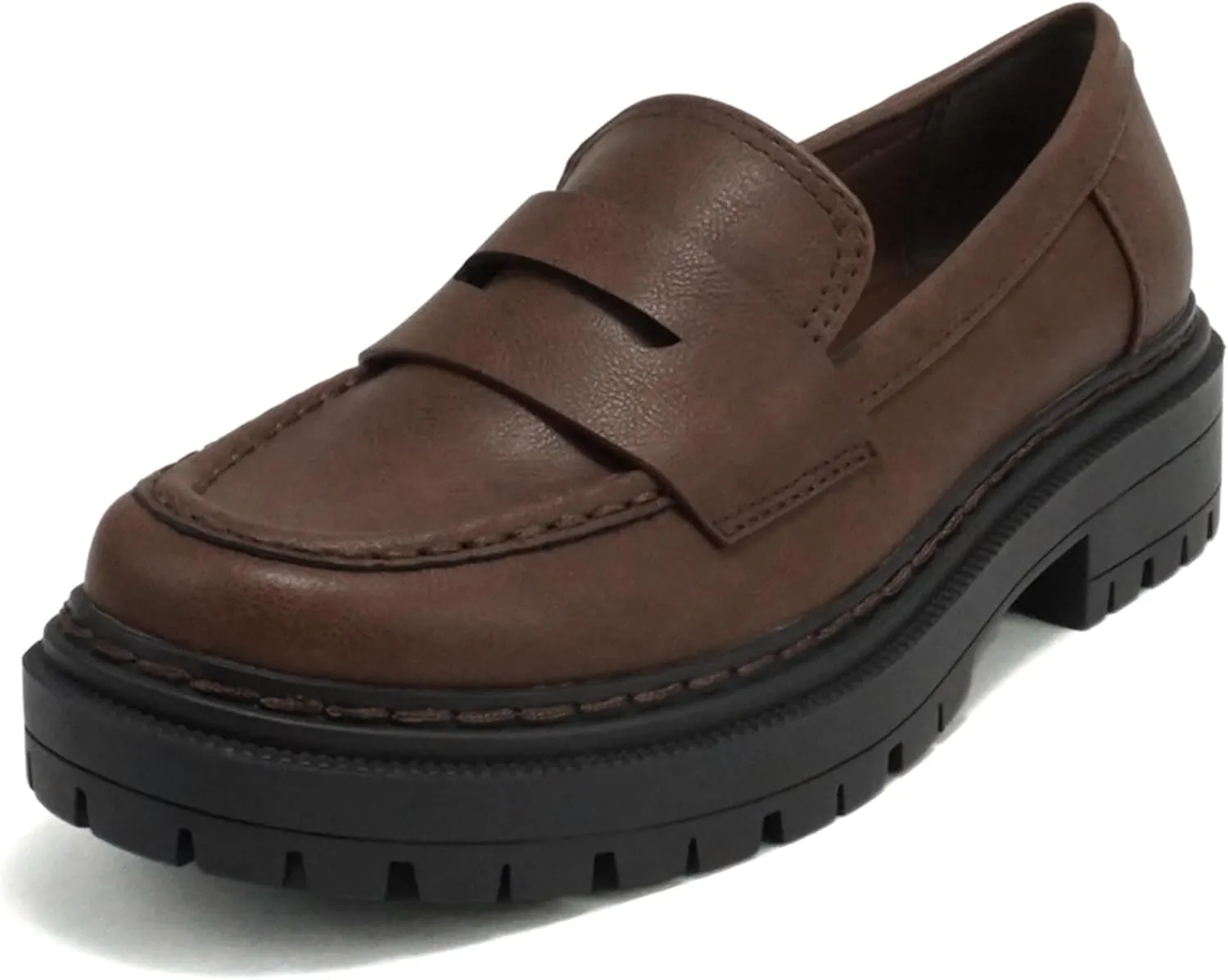 Soda “Eureka” ~ Women Slip On Platform Penny Loafer Lug Sole with Stitched Detail