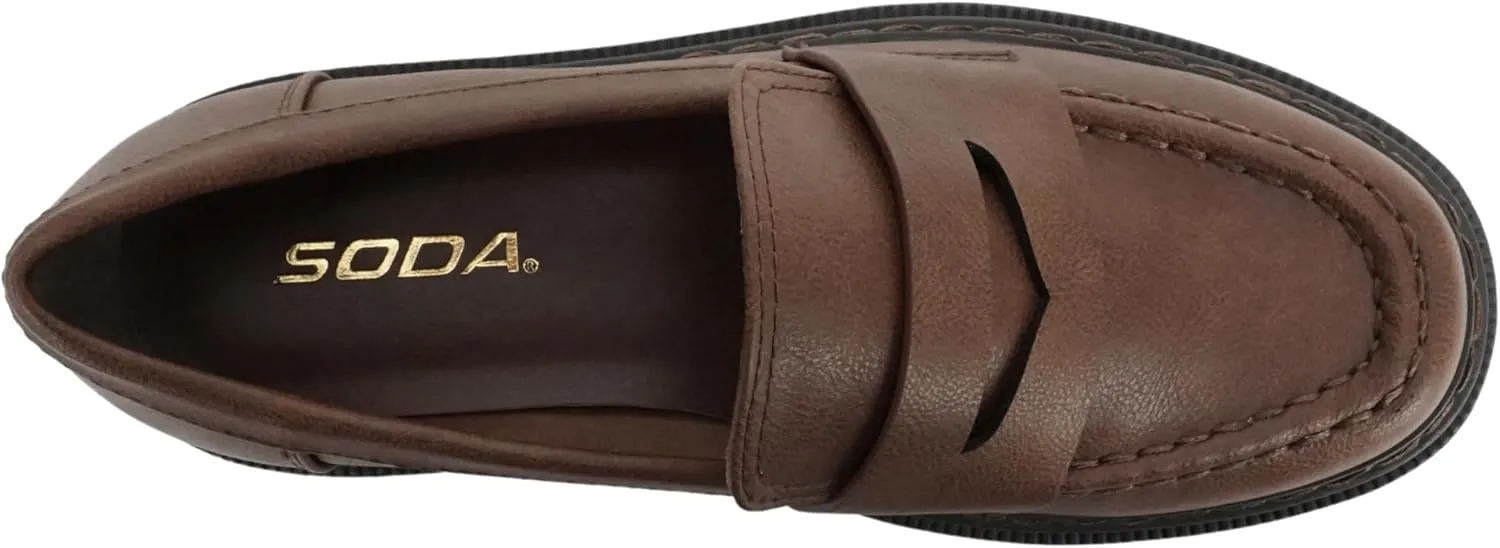 Soda “Eureka” ~ Women Slip On Platform Penny Loafer Lug Sole with Stitched Detail