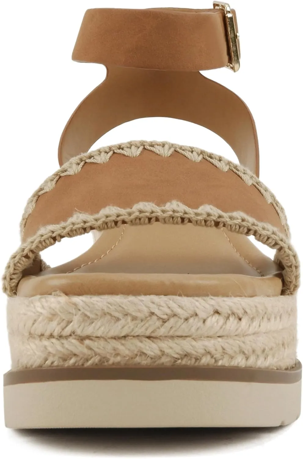 Soda “Laguna” ~ Women Square Toe Stitched Single Band Low Heel Espadrille Wedge Sandal with Adjustable Ankle Strap
