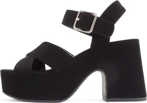 Soda “SYREN” ~ Women Open Round Toe Crisscross Band Ankle Strap Buckle High Heel Notch Wedge Sandal