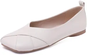 Soft Genuine Leather Women's Square Toe Slip On Handmade Flat Shoes