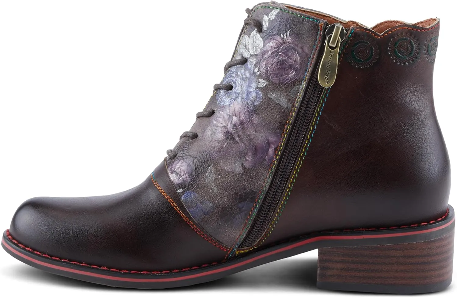 Spring Step L'Artiste Xenia Women's Lace-Up Oxford Bootie - Classic Menswear with Floral Print Shaft