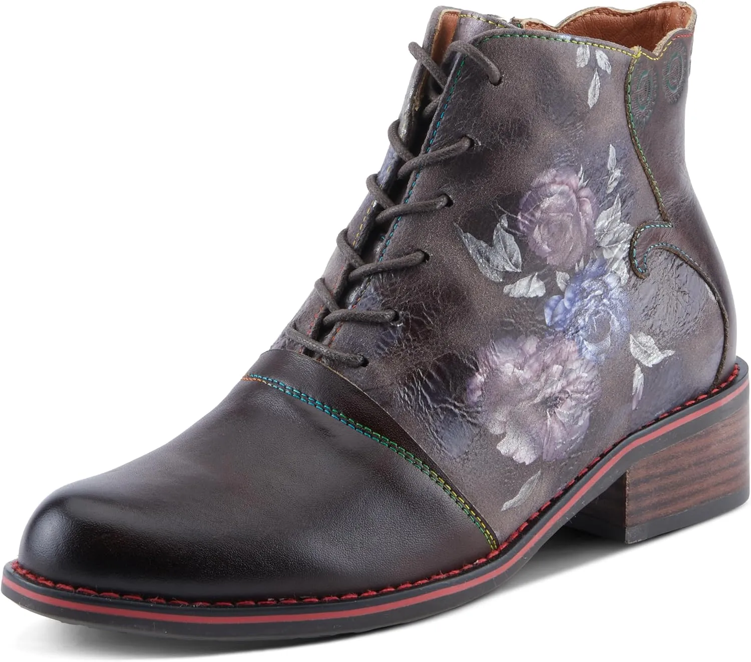 Spring Step L'Artiste Xenia Women's Lace-Up Oxford Bootie - Classic Menswear with Floral Print Shaft
