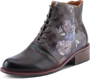 Spring Step L'Artiste Xenia Women's Lace-Up Oxford Bootie - Classic Menswear with Floral Print Shaft