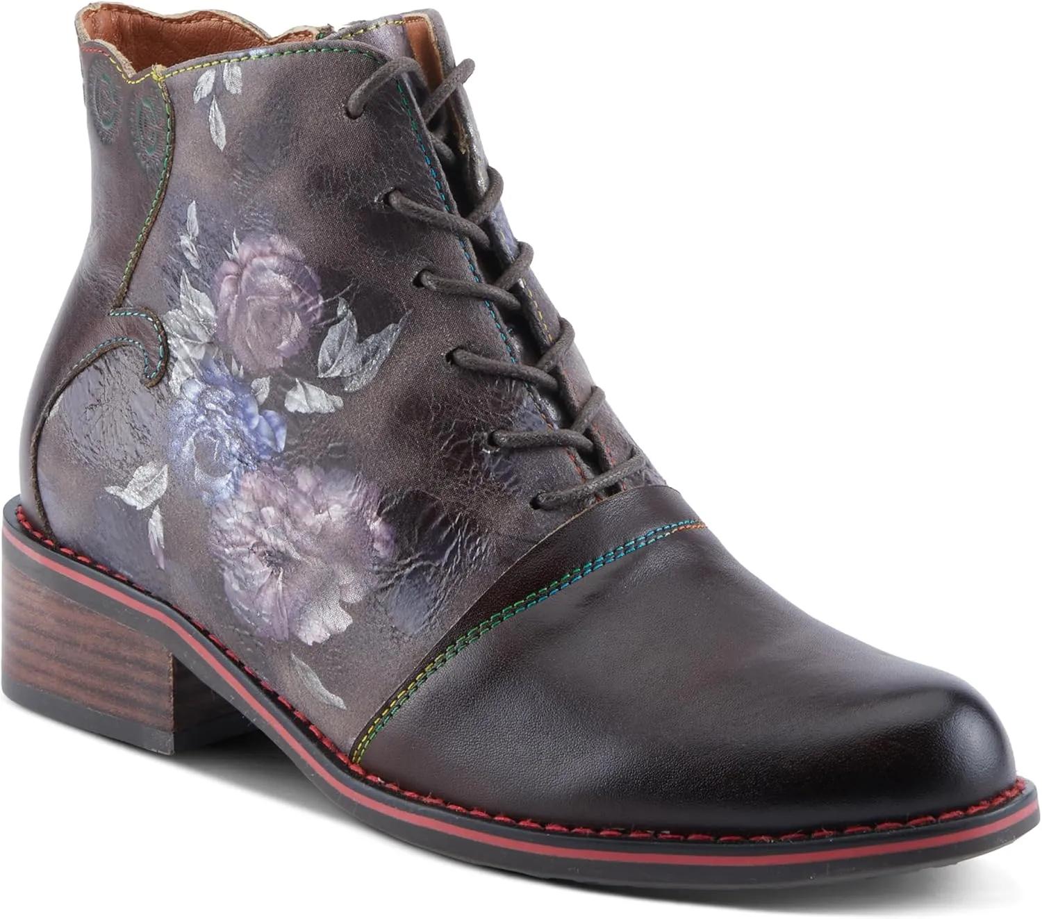 Spring Step L'Artiste Xenia Women's Lace-Up Oxford Bootie - Classic Menswear with Floral Print Shaft