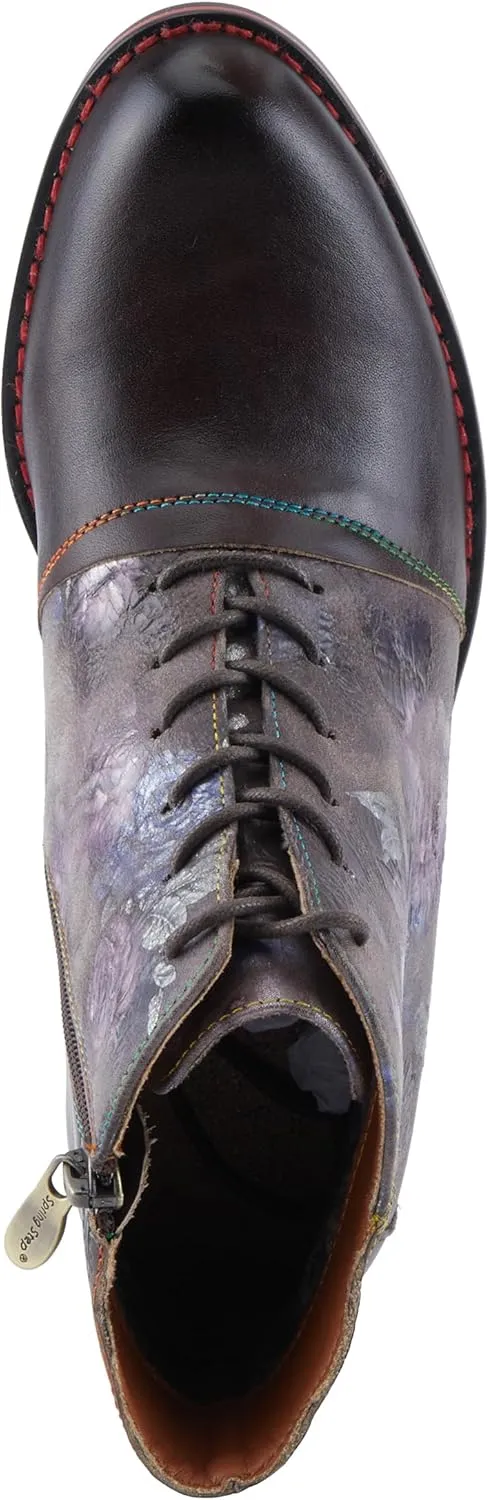 Spring Step L'Artiste Xenia Women's Lace-Up Oxford Bootie - Classic Menswear with Floral Print Shaft