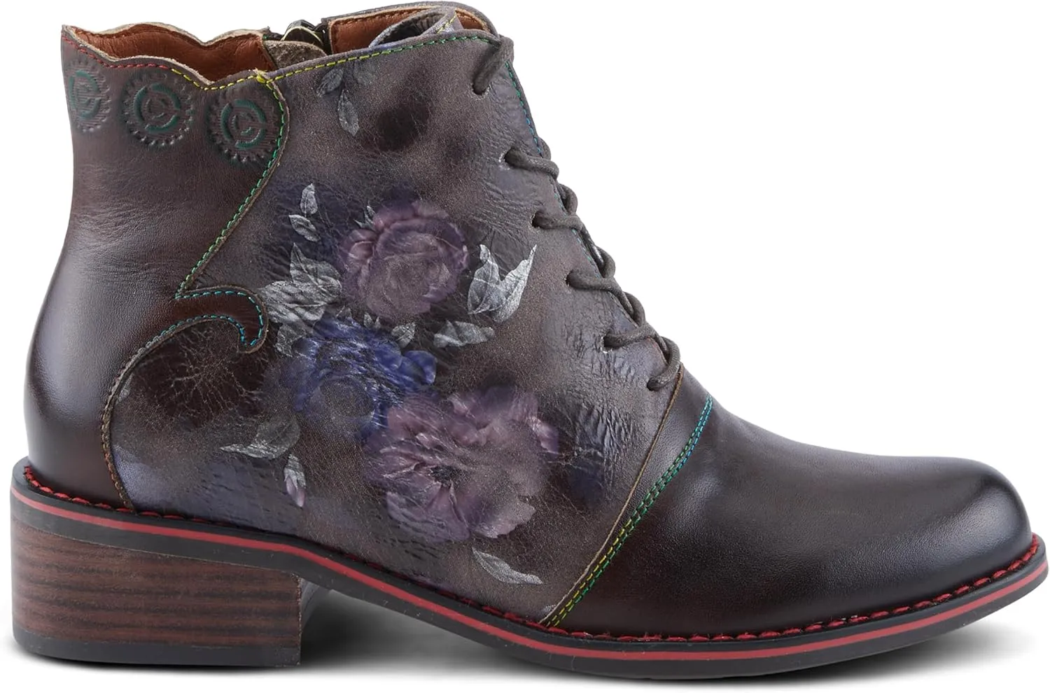 Spring Step L'Artiste Xenia Women's Lace-Up Oxford Bootie - Classic Menswear with Floral Print Shaft