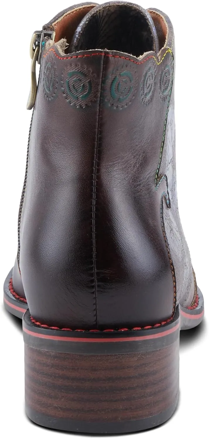 Spring Step L'Artiste Xenia Women's Lace-Up Oxford Bootie - Classic Menswear with Floral Print Shaft