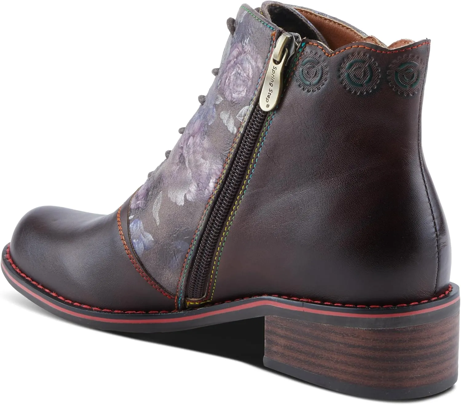 Spring Step L'Artiste Xenia Women's Lace-Up Oxford Bootie - Classic Menswear with Floral Print Shaft