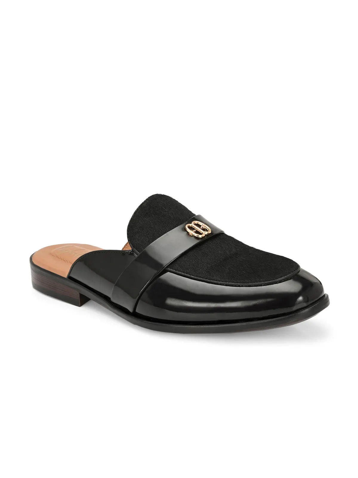 Stazo Black Leather Slip On Mules