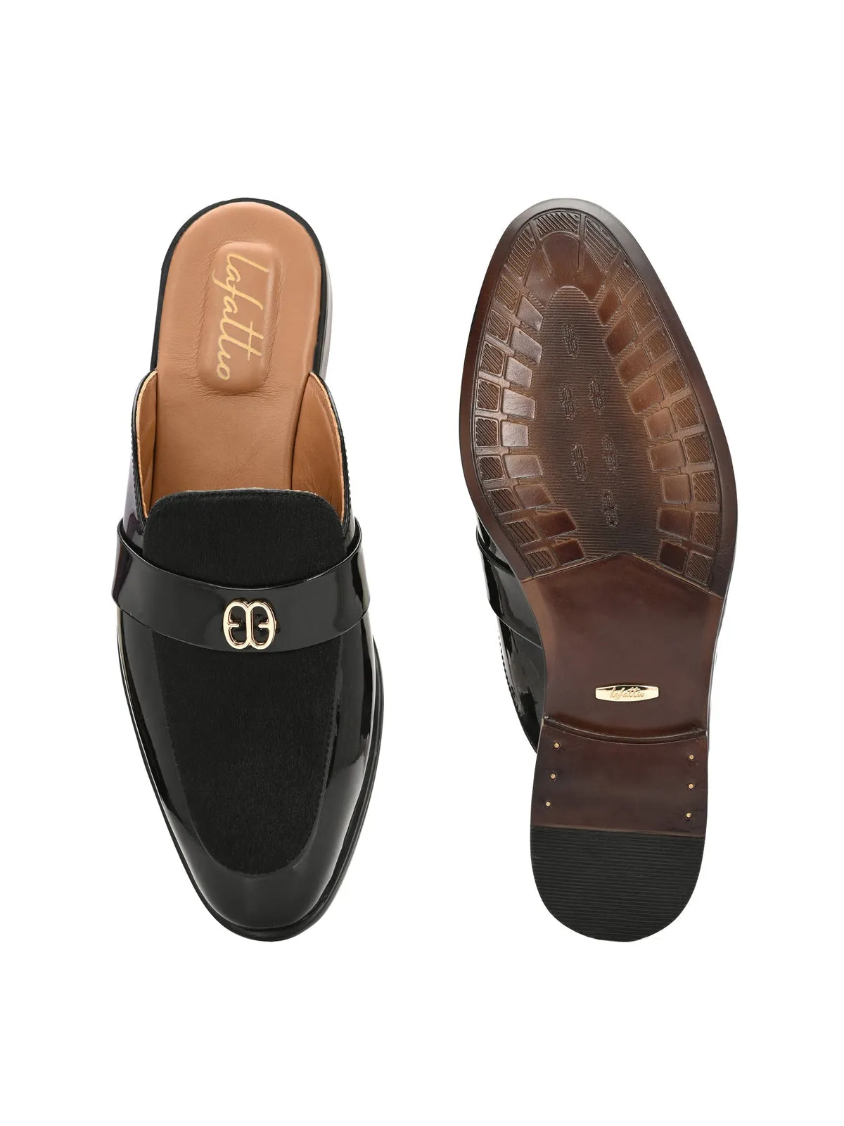 Stazo Black Leather Slip On Mules
