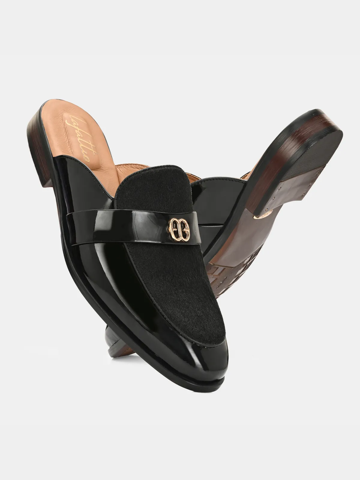 Stazo Black Leather Slip On Mules