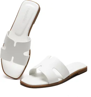 Stratuxx Kaze Open Toe Flat Dress Sandals Womens Slide Comfortable Summer Black, White, Tan Sandals for Women