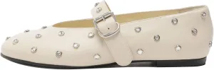 Studded Flats for Women Round Toe Rhinestone Ballet Shoes Mary Jane Style with Buckle Comfortable and Fashionable