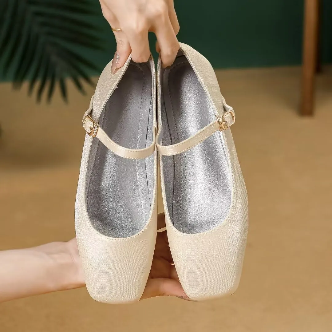 Stunner Women's Retro Square Toe Mary Jane Flats Comfortable One Line Strap Flats