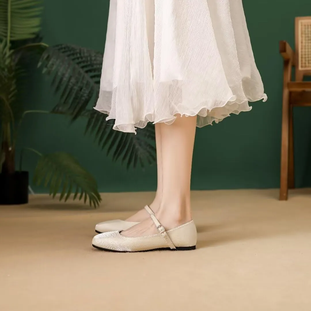 Stunner Women's Retro Square Toe Mary Jane Flats Comfortable One Line Strap Flats