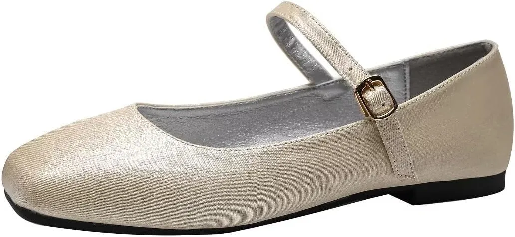 Stunner Women's Retro Square Toe Mary Jane Flats Comfortable One Line Strap Flats