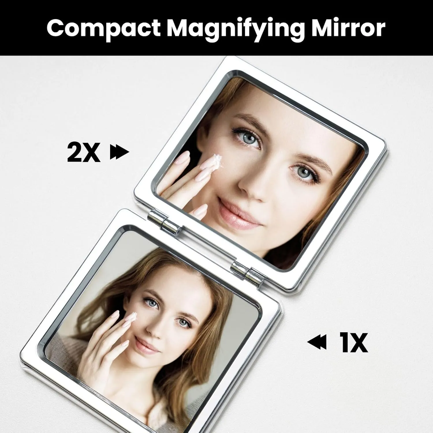 The Wild White Tiger Printed Square Pocket Makeup Mirror with 1X/2X Magnification, Portable Mini Travel Makeup Mirror for Travel Daily Work Beauty