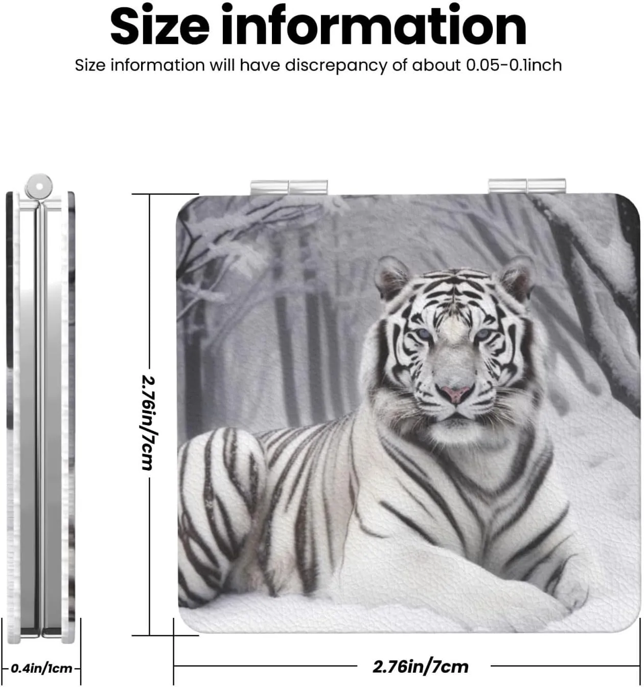 The Wild White Tiger Printed Square Pocket Makeup Mirror with 1X/2X Magnification, Portable Mini Travel Makeup Mirror for Travel Daily Work Beauty