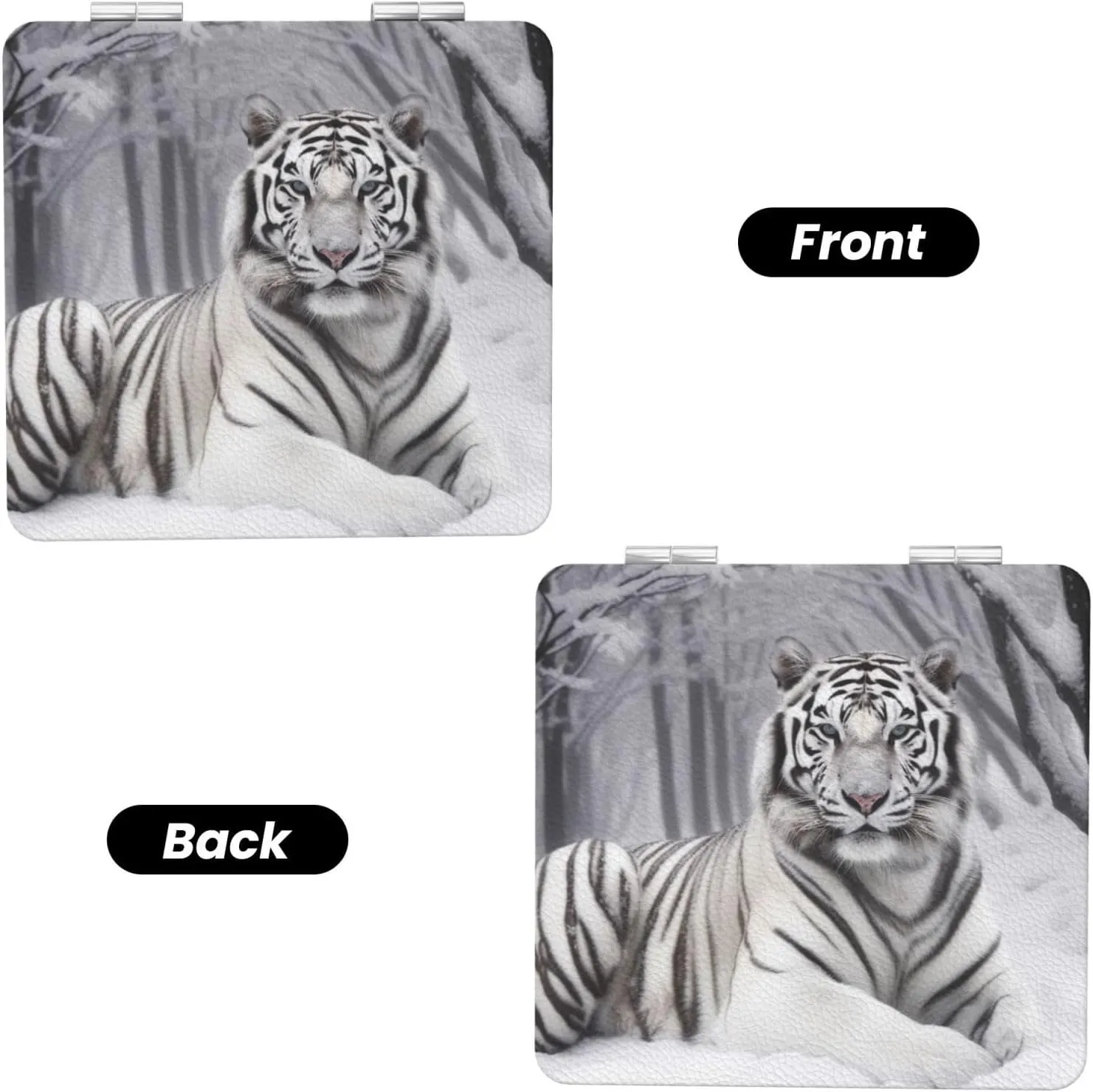 The Wild White Tiger Printed Square Pocket Makeup Mirror with 1X/2X Magnification, Portable Mini Travel Makeup Mirror for Travel Daily Work Beauty