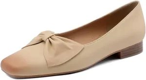 TinaCus Genuine Leather Cute Bowknot Square Toe Handmade Women's Sip On Flat Shoes